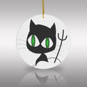 Halloween Black Cat with Pitchfork Ceramic Ornament