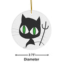 Halloween Black Cat with Pitchfork Ceramic Ornament