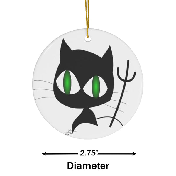 Halloween Black Cat with Pitchfork Ceramic Ornament