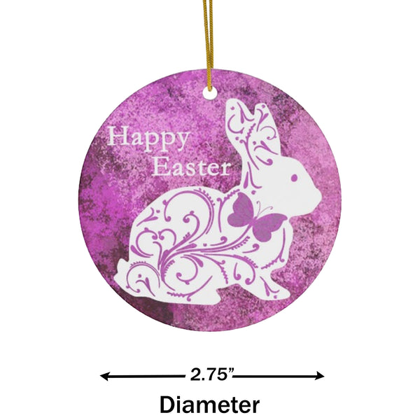 Happy Easter Bunny with Butterfly Ceramic Ornament by Nature's Glow