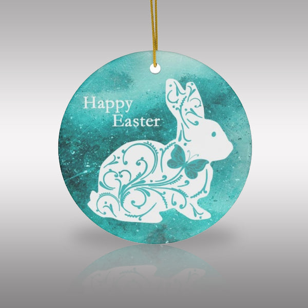 Happy Easter Bunny Ceramic Ornament by Nature's Glow