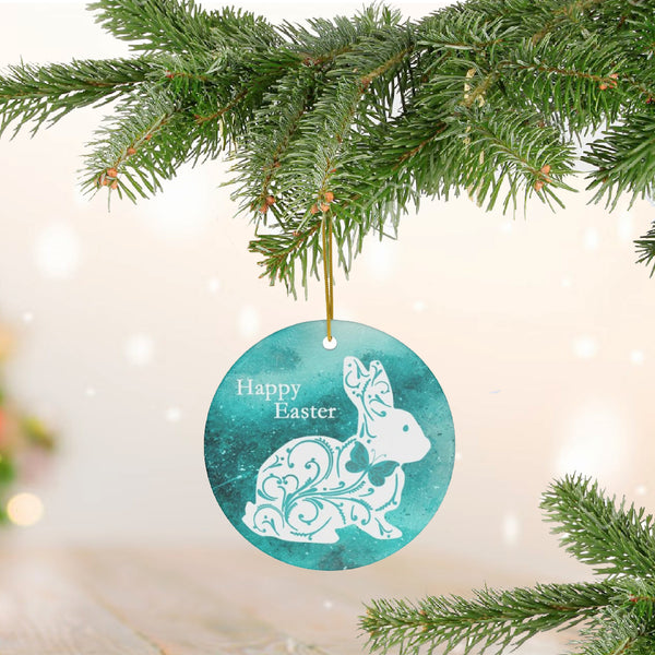 Happy Easter Bunny Ceramic Ornament by Nature's Glow