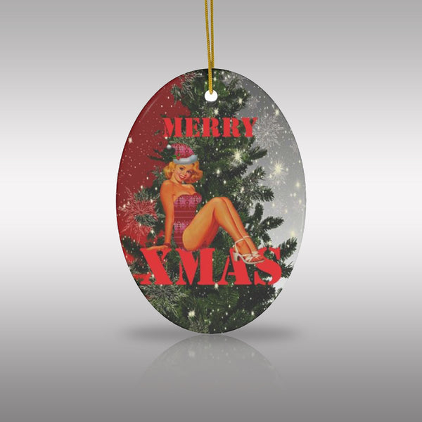 MERRY XMAS Pinup Girl Ceramic Ornament by Nature's Glow
