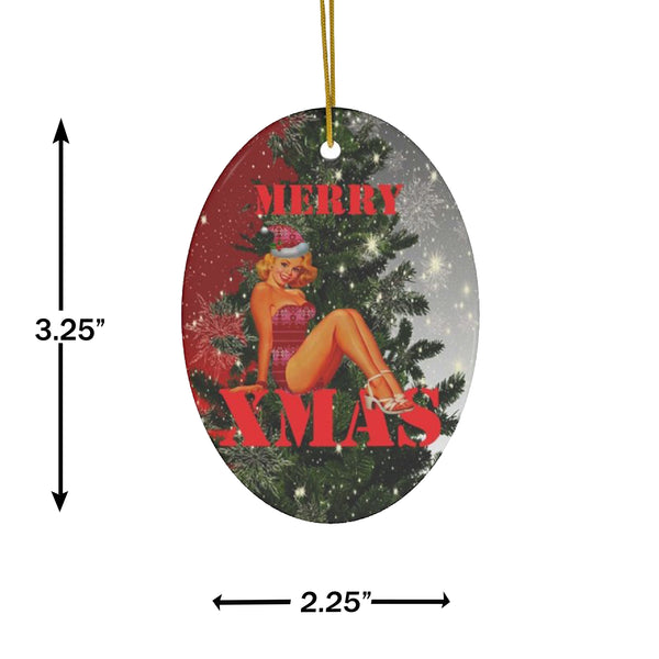MERRY XMAS Pinup Girl Ceramic Ornament by Nature's Glow