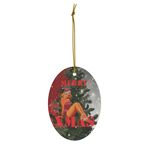 MERRY XMAS Pinup Girl Ceramic Ornament by Nature's Glow
