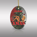 MERRY XMAS Pinup Girl with Santa Hat Ceramic Ornament by Nature's Glow