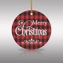 Merry Christmas Red Plaid Ceramic Ornament by Nature's Glow