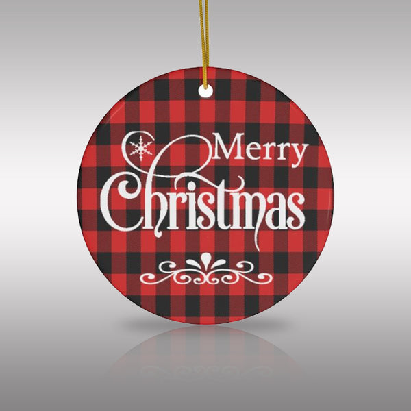Merry Christmas Red Plaid Ceramic Ornament by Nature's Glow