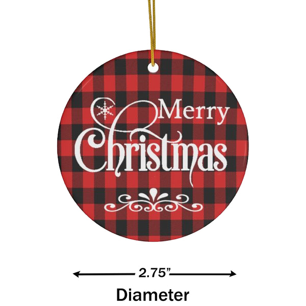 Merry Christmas Red Plaid Ceramic Ornament by Nature's Glow