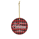 Merry Christmas Red Plaid Ceramic Ornament by Nature's Glow
