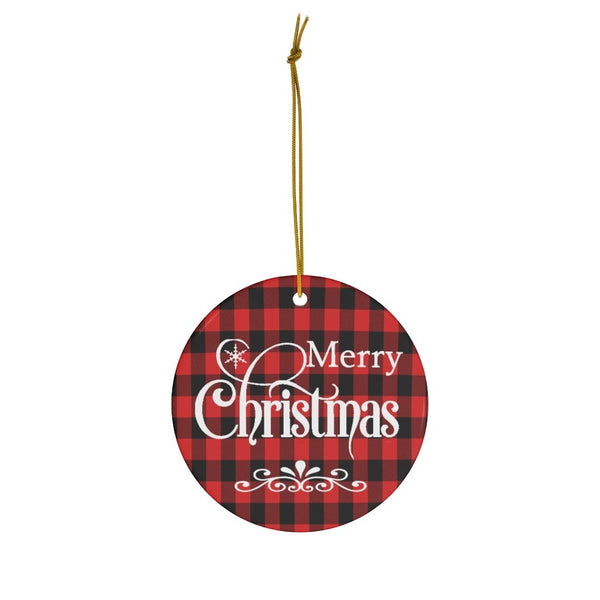 Merry Christmas Red Plaid Ceramic Ornament by Nature's Glow