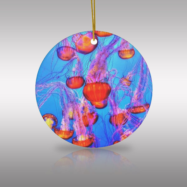 Neon Jellyfish Ceramic Ornament