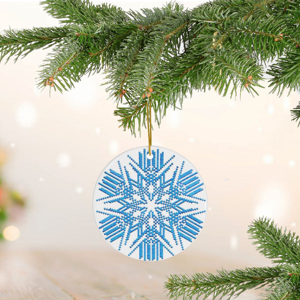 Nordic Blue Snowflake Ceramic Ornament by Nature's Glow