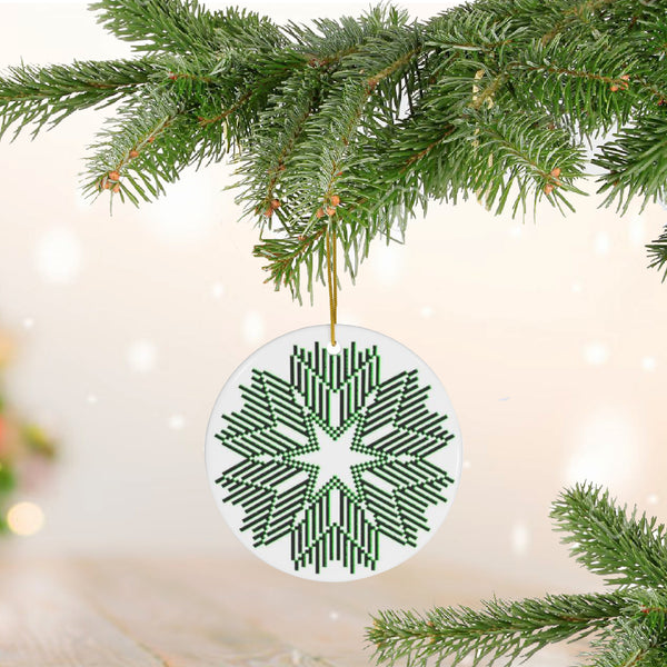 Nordic Green Snowflake Ceramic Ornament by Nature's Glow