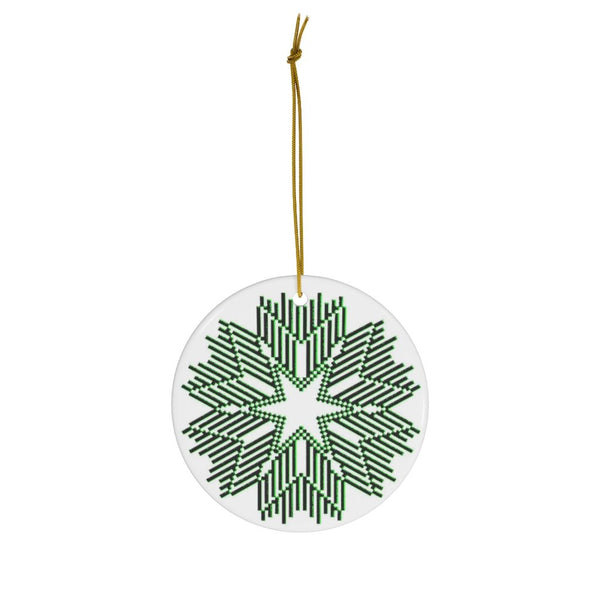 Nordic Green Snowflake Ceramic Ornament by Nature's Glow