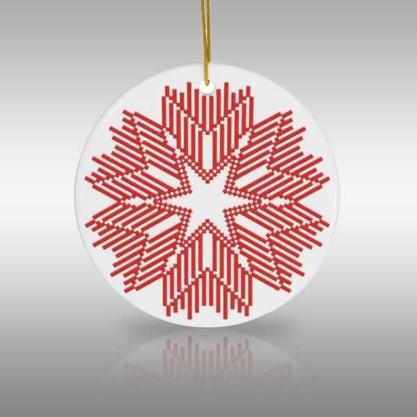 Nordic Red Snowflake Ceramic Ornament by Nature's Glow