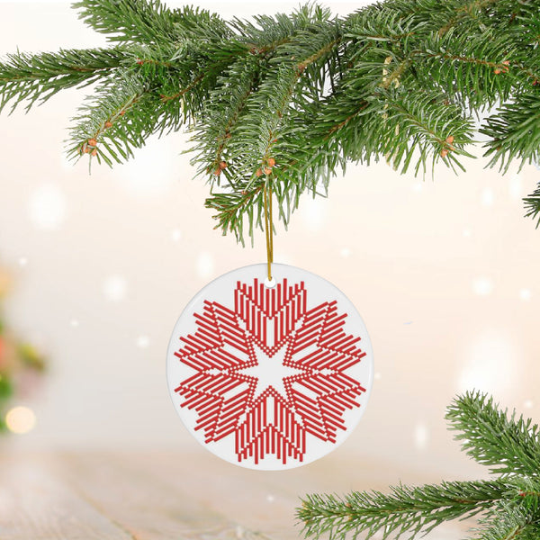 Nordic Red Snowflake Ceramic Ornament by Nature's Glow