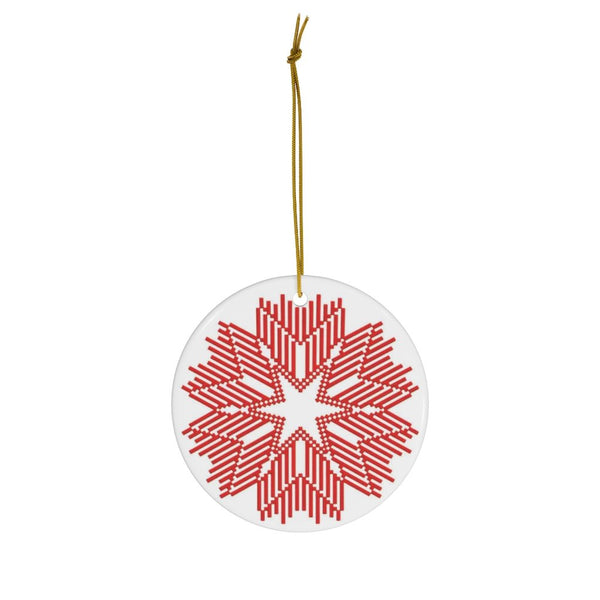 Nordic Red Snowflake Ceramic Ornament by Nature's Glow