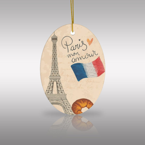 Paris Mon Amour Ceramic Ornament, Eiffel Tower France