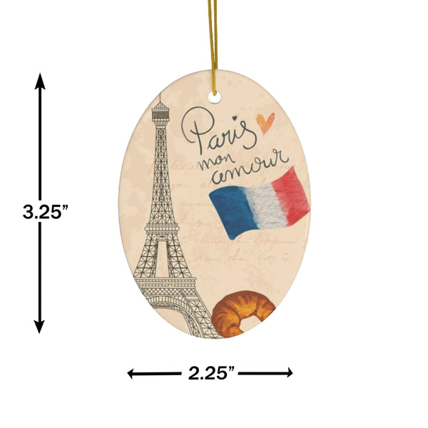 Paris Mon Amour Ceramic Ornament, Eiffel Tower France