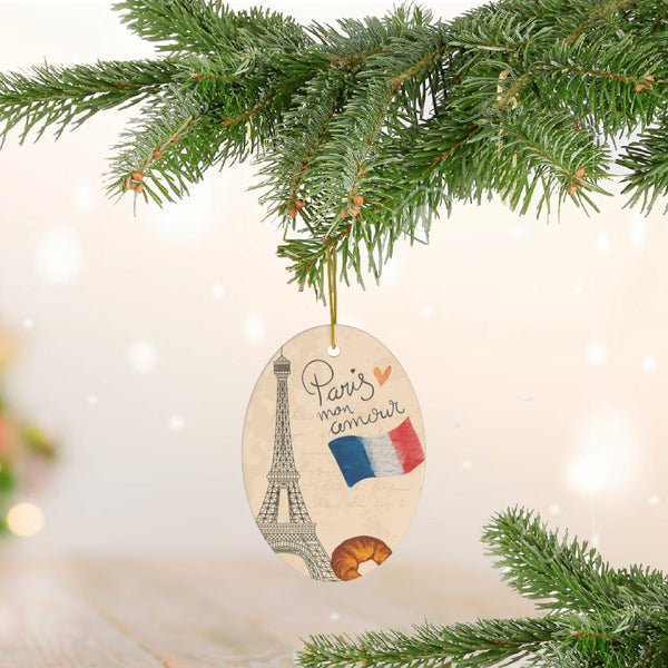 Paris Mon Amour Ceramic Ornament, Eiffel Tower France