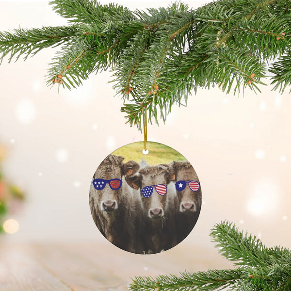 Patriotic Cows Ceramic Ornament by Nature's Glow