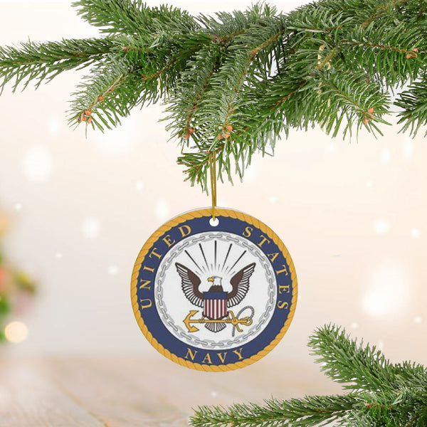 Patriotic Military US Navy Emblem Ceramic Ornament by Nature's Glow