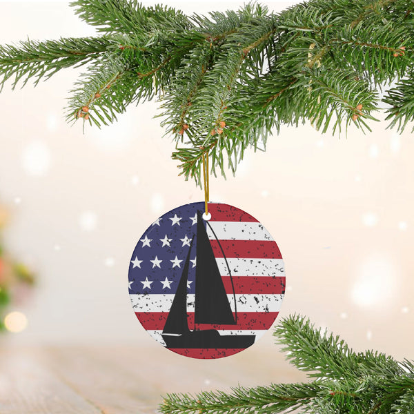 Patriotic Sailboat Flag Ceramic Ornament by Nature's Glow