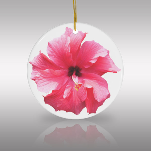 Pink Hibiscus Flower Ceramic Ornament