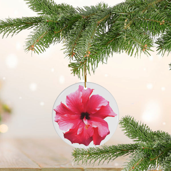 Pink Hibiscus Flower Ceramic Ornament