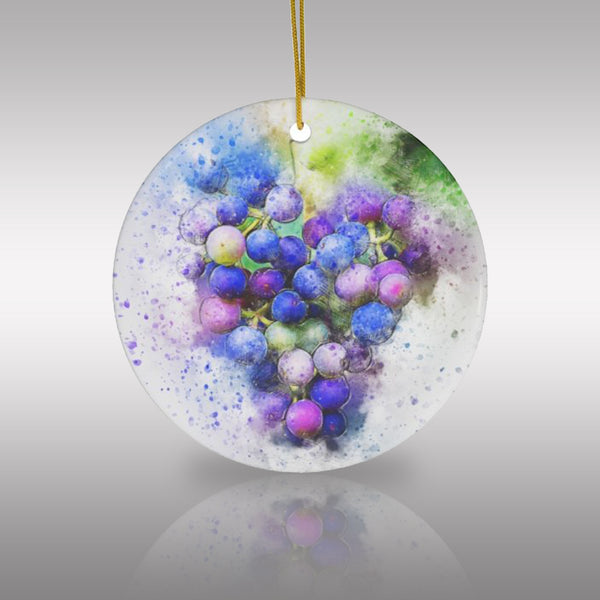 Purple Grapes Watercolor Art Ceramic Ornament