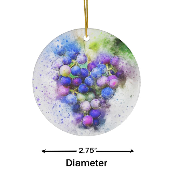 Purple Grapes Watercolor Art Ceramic Ornament