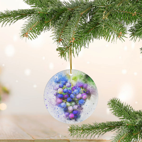 Purple Grapes Watercolor Art Ceramic Ornament