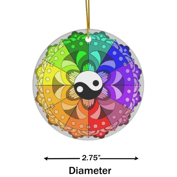 Rainbow Mandala with Yin and Yang Ceramic Ornament by KolorfulKatie