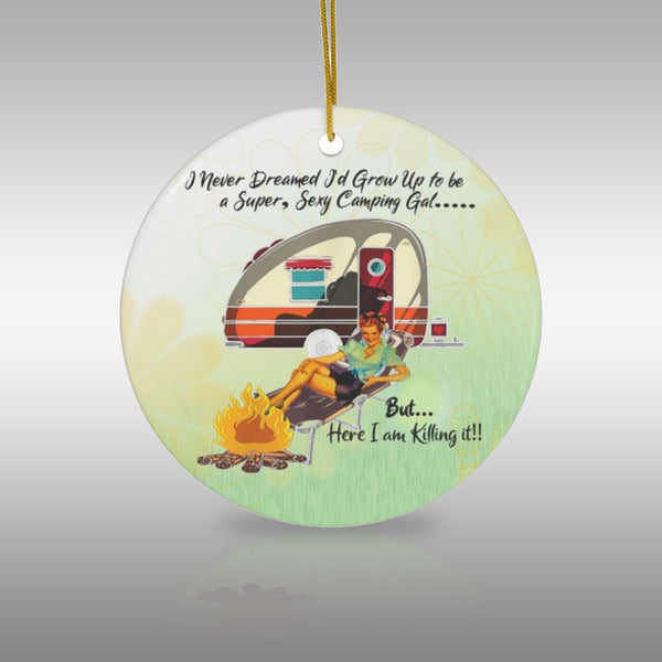 Retro Sassy Camping Gal Ceramic Ornament by Nature's Glow