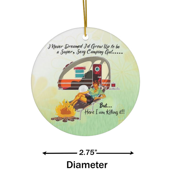 Retro Sassy Camping Gal Ceramic Ornament by Nature's Glow