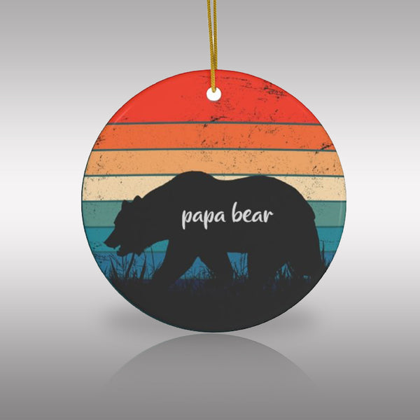 Retro Sunset Papa Bear Ceramic Ornament by Nature's Glow
