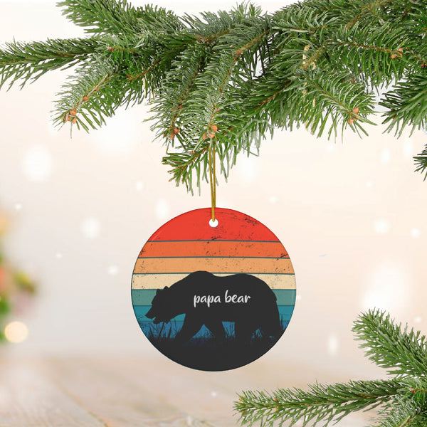 Retro Sunset Papa Bear Ceramic Ornament by Nature's Glow