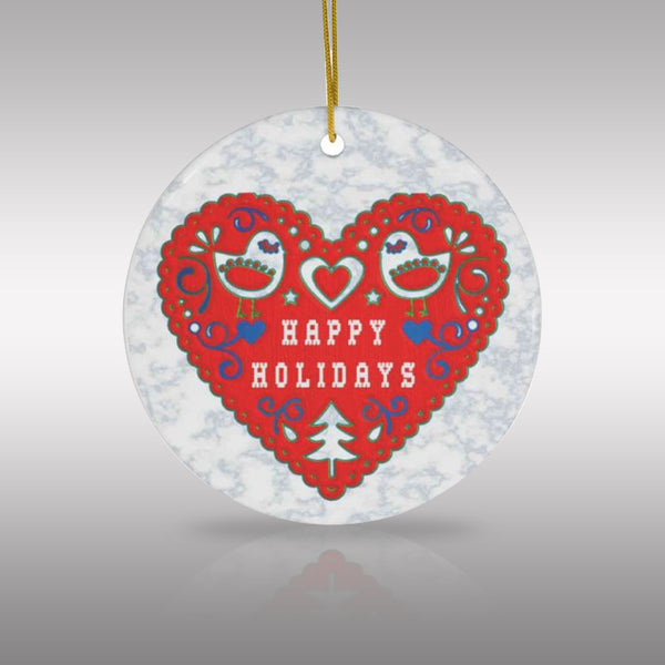 Scandia Happy Holidays Heart Ceramic Ornament by Nature's Glow