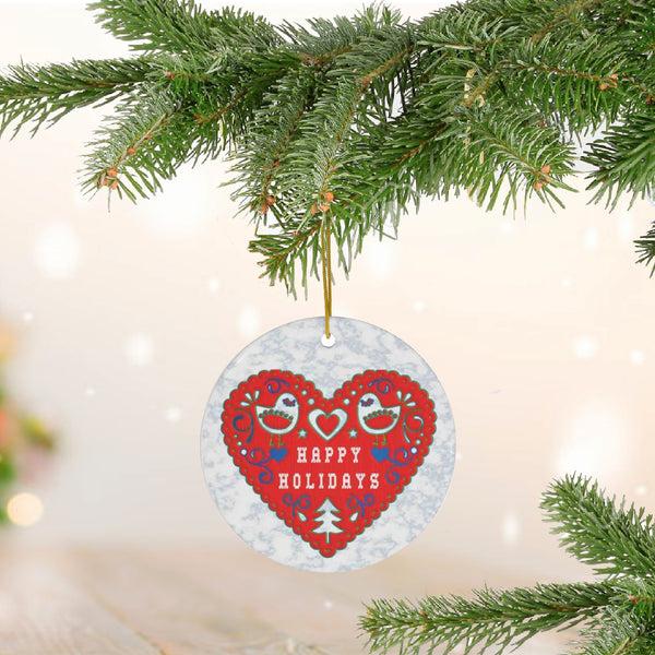 Scandia Happy Holidays Heart Ceramic Ornament by Nature's Glow