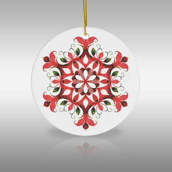 Strawberry Snowflake Mandala Ceramic Ornament