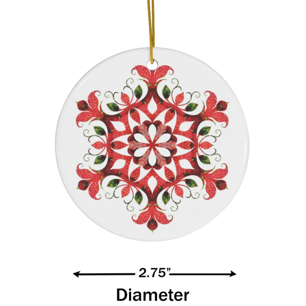 Strawberry Snowflake Mandala Ceramic Ornament