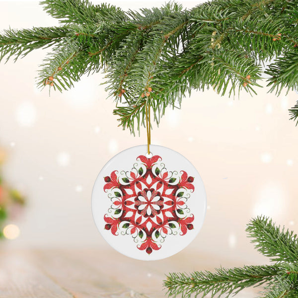 Strawberry Snowflake Mandala Ceramic Ornament