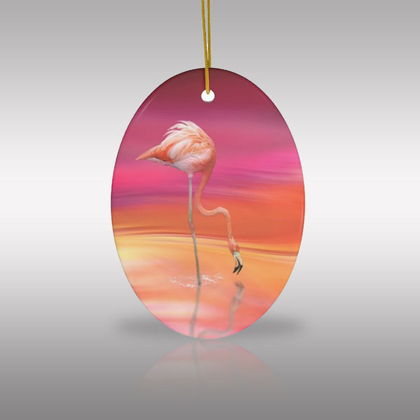 Tropical Flamingo at Sunset Ceramic Ornament
