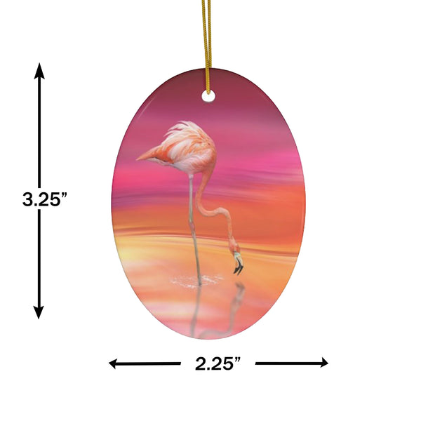 Tropical Flamingo at Sunset Ceramic Ornament