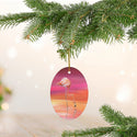 Tropical Flamingo at Sunset Ceramic Ornament