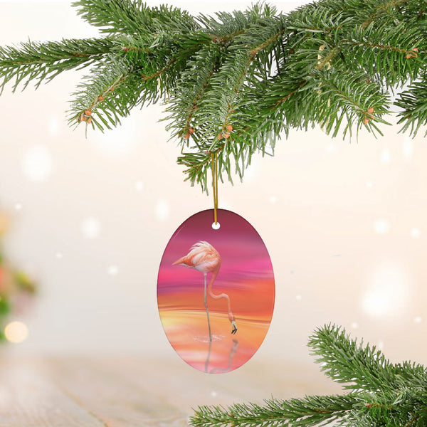 Tropical Flamingo at Sunset Ceramic Ornament