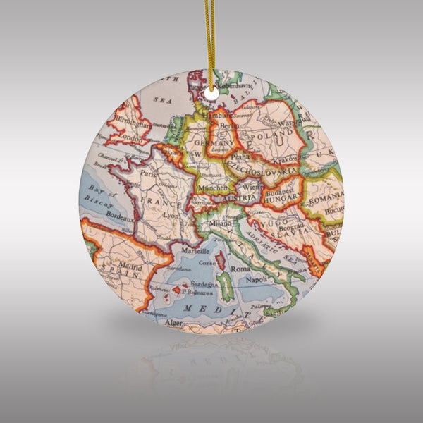 Vintage Europe Map Ceramic Ornament