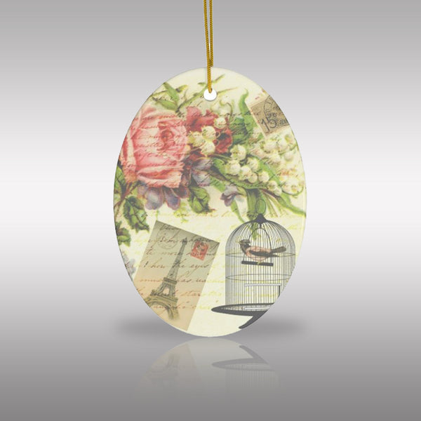 Vintage French Floral Garden with Ephemera Print Ceramic Ornament