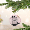 Vintage Pink Birdcage Ceramic Ornament with Ephemera Print